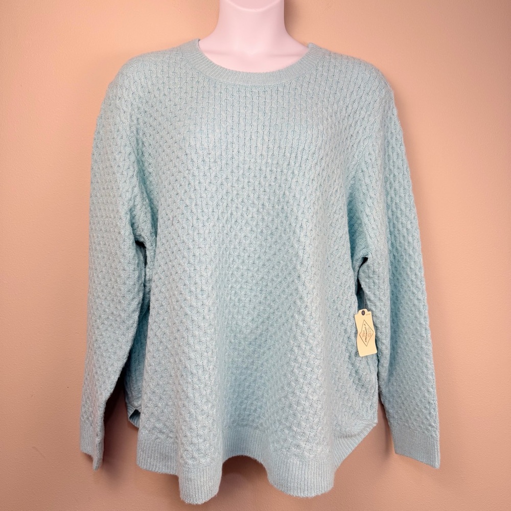 St. Johns Bay Women’s Chunky Knit Curved Hem Pullover Popcorn Sweater Blue 5X